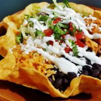 Taco Salad · Tortilla bowl filled with your choice of protein, your choice of Mexican rice or quinoa-brow...