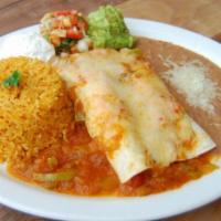 Enchiladas de Fajitas Duos Combo · Two flour tortillas stuffed with your choice of meat, melted Jack cheese and fajita veggies,...