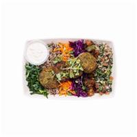 Mediterranean Bowl   · Baked Falafel, Seasoned Kale, Choice of Base, Hummus or Baba Ganoush, Aubergine Salad (tomat...