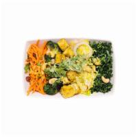 Thai Bowl (GF, V)  · Golden tofu, seasoned kale, choice of base, broccoli, roasted onions and bell peppers, carro...