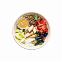 Very Berry Salad (GF)  · Kale, romaine, grilled chicken, goat cheese, organic quinoa, green apple, strawberry, bluebe...