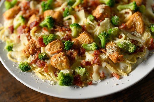 Chicken Carbonara · Alfredo, Chicken, Bacon, Parmesan-Roasted Broccoli.