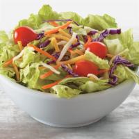House Side Salad · Grape Tomatoes, Shredded Mozzarella and Cheddar, Red Cabbage, Shredded Carrots, served with ...