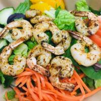 House Salad w/Grilled Shrimp · Mixed greens, romaine lettuce, cucumbers, tomatoes, carrots and mandarin oranges.