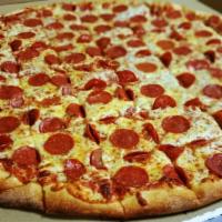 Lightning Pepperoni Pizza · Lighter helping of Pepperoni on mozzarella with red sauce.