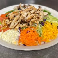 Chicken Fajita Salad · Lettuce, tomatoes, spinach, mushrooms, carrots, avocado and cheese.