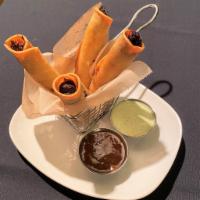 BBQ Pork Taquitos  · Crispy corn tortilla rolled with a pulled pork filling. Served with pineapple habanero BBQ s...