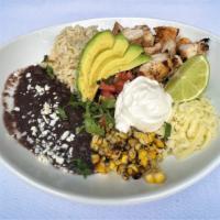 Burrito Bowl  · Coconut lime rice, smoky black beans, grilled corn, jack cheese, avocado, pico de gallo, sou...