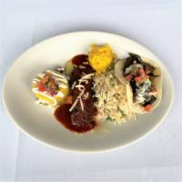 Mesa Combo · Blue corn cheese enchilada with 3-red chile sauce, grilled steak poblano taco with queso and...