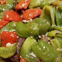 Sausage and Peppers · Sausage sauteed in garlic and oil with green peppers and red peppers.