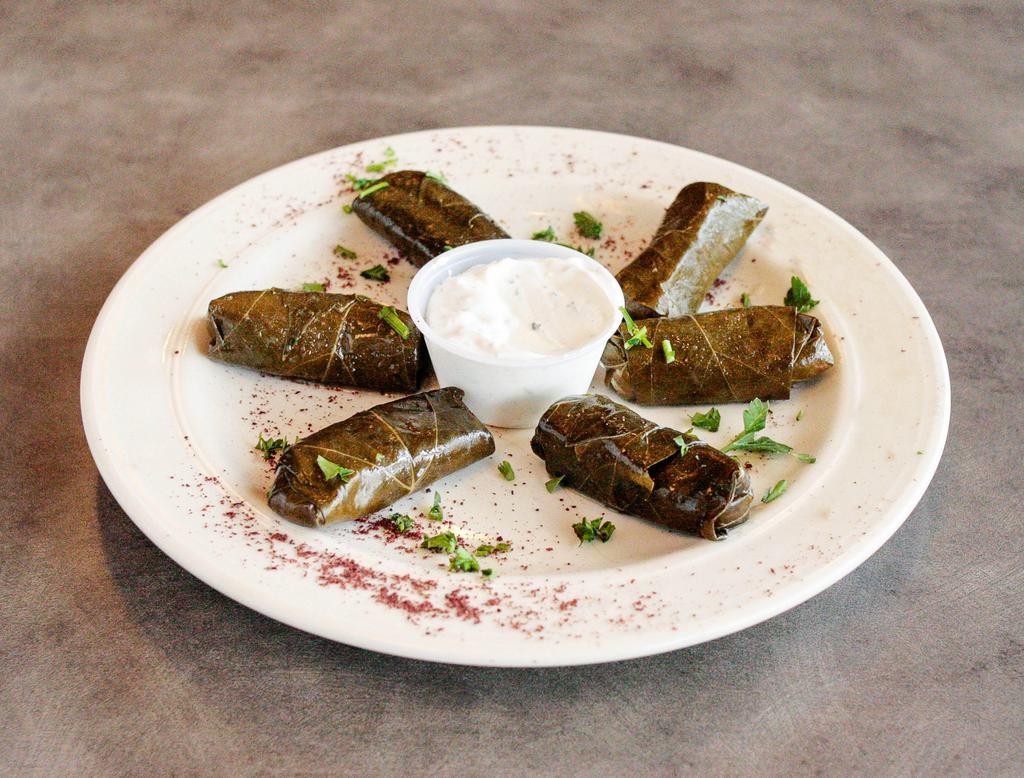 Veggie Grape Leaves · Stuffed with rice, and vegetable.