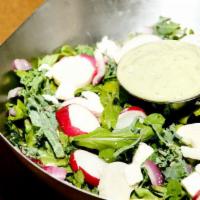 Green Goddess · Fresh Spinach and Arugula, avocado, red onion, radish, tri-color quinoa, and feta cheese.   ...