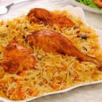 Chicken Biryani with Bones · Succulent pieces of chicken and long grain rice cooked in a sealed pot with a mild blend of ...
