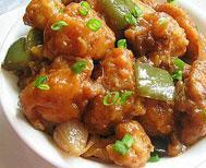 Gobi Manchurian · Batter fried cauliflower with ginger, garlic, onion, Manchurian sauce.