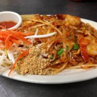 Pad Thai with Seafood · Thai noodle dish. Stir-fried thin rice noodles with bean sprouts, onion, scrambled eggs, and...