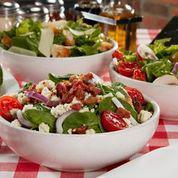 Spinach Salad · Baby spinach, red onion, cherry tomatoes, bacon, crumbled Gorgonzola cheese and balsamic vin...