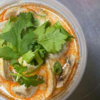 Tom Kha Soup · Coconut milk and chicken broth with chicken, mushrooms, lemongrass, lemon juice, galangal, k...