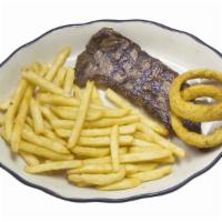 NY Steak Dinner · 8 oz. NY Steak served with 2 onion rings, salad, French fries, rice, or mashed potatoes, and...