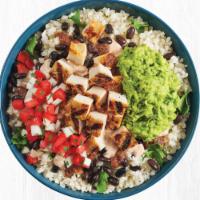 California Bowl with Cauliflower Rice and Grilled Chicken · Grilled all-natural chicken, cauliflower rice seasoned with citrus and cilantro, crisp romai...