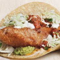 Fish Taco Especial - Two Taco Plate · Two tacos made with beer-battered Wild Caught signature fish, fresh guacamole, cheese, our o...