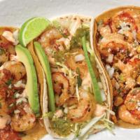 Shrimp Trio · Salsa Verde Shrimp Taco, Grilled Gourmet Taco™ with Shrimp and the Mexican Street Corn Taco.