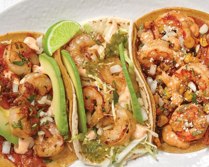 Shrimp Trio · Salsa Verde Shrimp Taco, Grilled Gourmet Taco™ with Shrimp and the Mexican Street Corn Taco.