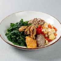 Ancient Grain Bowl · Red quinoa, millet, buckwheat, massaged kale, roasted red pepper and cauliflower, pickled fr...
