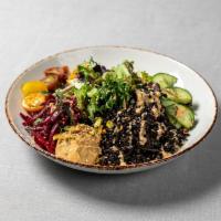 Black Lentil Salad · balsamic beets, hummus, lentils, and grape tomatoes with mixed greens, vinaigrette and spicy...