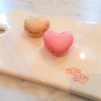 Valentine Macarons · Traditional French meringue-based cookie.  Two pack of vanilla and raspberry heart shaped ma...