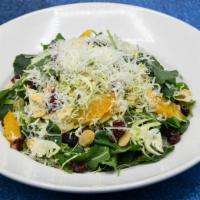 Kale & Brussels Sprouts Salad · Gluten Sensitive, Contains Nuts, Vegetarian. Roasted almonds, dried cranberries, orange segm...