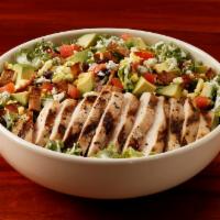 Tossed Chicken Cobb Salad · Sliced grilled chicken breast, avocado, chopped bacon, boiled egg, crumbled blue cheese, dic...