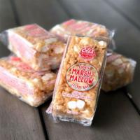 Double Marshmallow Crispy Bar Pre-Packaged · A soft and chewy crispy rice cereal bar made with dark brown sugar, studded with mini marshm...