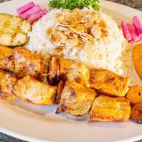 Shish Kabob · Gluten free. Tender kabobs marinated and char-broiled. Served with choice of 2 sides.