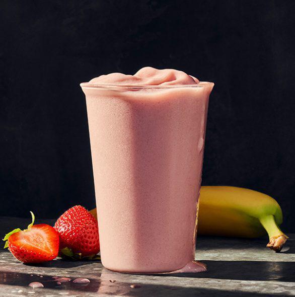 Strawberry Banana Smoothie · 250 Cal. A mix of fruit purees and juice concentrates, blended with a banana and plain Greek yogurt and ice. Allergens: Contains Milk