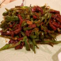 H1. Shredded Beef and Fresh Chili 小椒牛肉丝 · Spicy.
