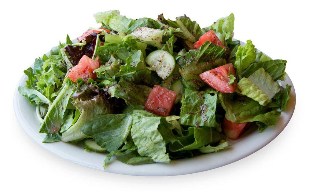 Garden Salad · Romaine lettuce, tomato, cucumber and house dressing.