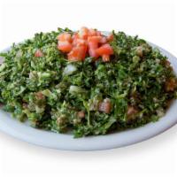  Tabbouleh Salad · Chopped parsley, tomato, onions, crushed wheat and tabbouleh dressing.
