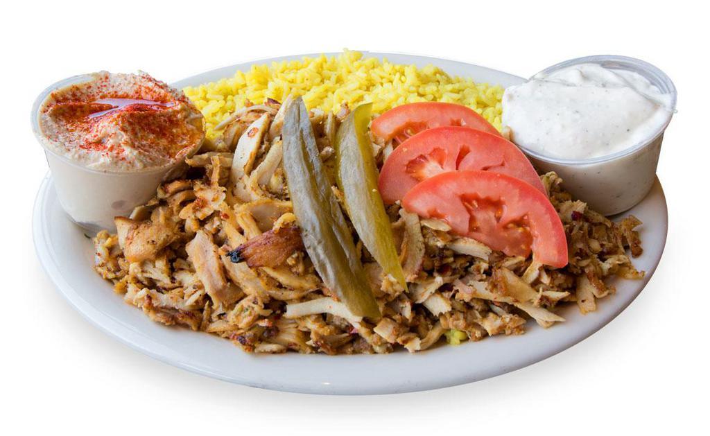 Chicken Shawarma Plate · Shawarma choice of 3 sides. Double the plate add protein.