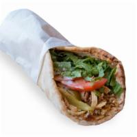 Chicken Shawarma Wrap · Chicken shawarma, pita bread, lettuce, tomato, pickles and garlic sauce.