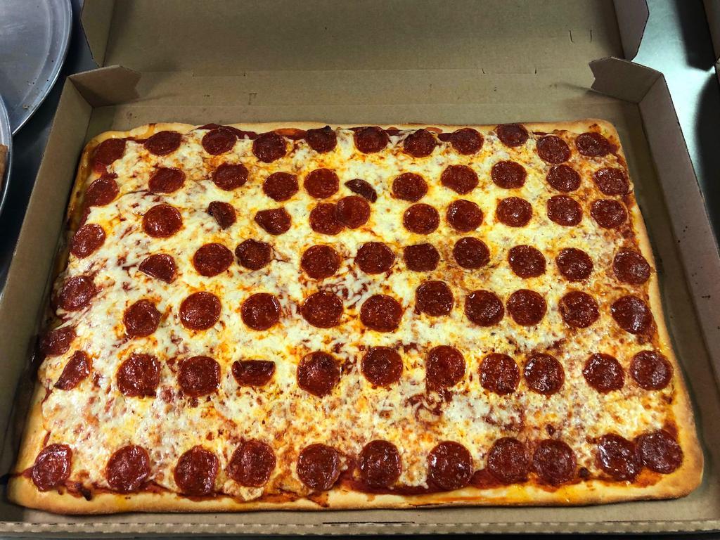 Sheet Pizza · Our 40 slice sheet pizza perfect for any party. A slightly thicker crust made in house and then covered with toppings of your choice.
