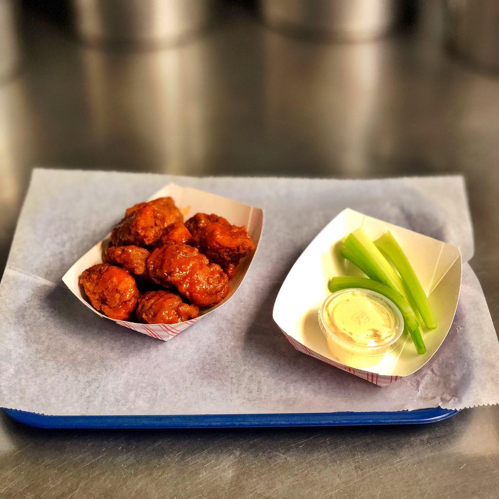 Boneless Wings (10) · Ten boneless chicken wings cooked to perfection then covered in your choice of our house made sauces.