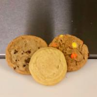 Pack of Cookies · A three pack of our house baked cookies, choose from either chocolate chip cookies, sugar co...