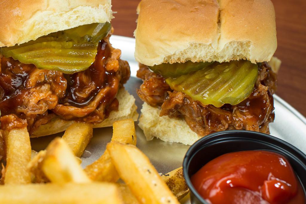 Mix-n-Match Slider Duo · Your choice of any two sliders, served with our signature seasoned fries. Mix. Match. Go nuts.