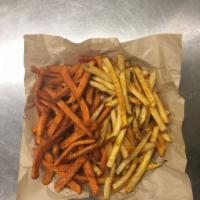1/2 and 1/2 Fries · A mix of sweet potato and old school fries!