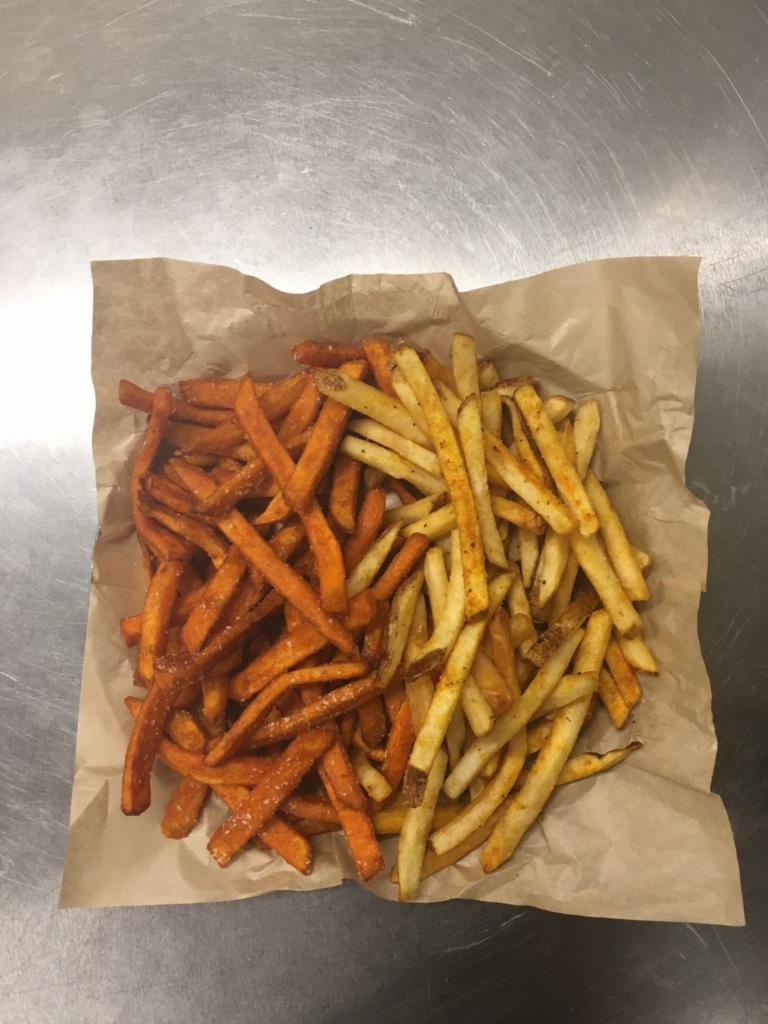 1/2 and 1/2 Fries · A mix of sweet potato and old school fries!