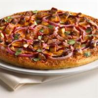 Barbecue Chicken Pizza · Grilled chicken, red onions, cheddar and mozzarella cheeses, drizzled with barbecue sauce an...