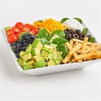 Santa Fe Entree Salad · Fresh mixed greens tossed with our Santa Fe ranch dressing. Topped with black beans, cherry ...