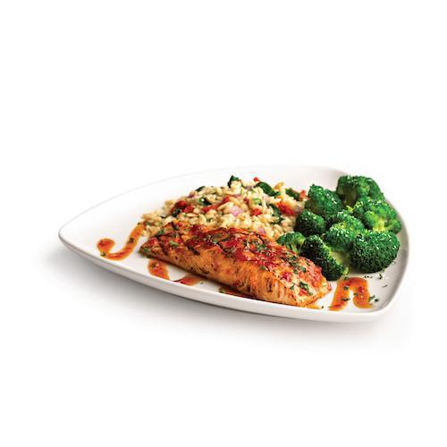 Asian-Glazed Salmon · Grilled 8 oz. salmon filled topped with our sweet Asian glaze. Served with broccoli and house-made Florentine rice.