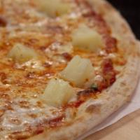 Hawaiian Pizza · Pizza sauce, topped with mozzarella cheese, ham, and pineapple.