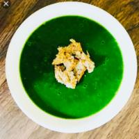 Saag Soup ( vegan) · Fresh spinach soup made with onion and touch of tomato.